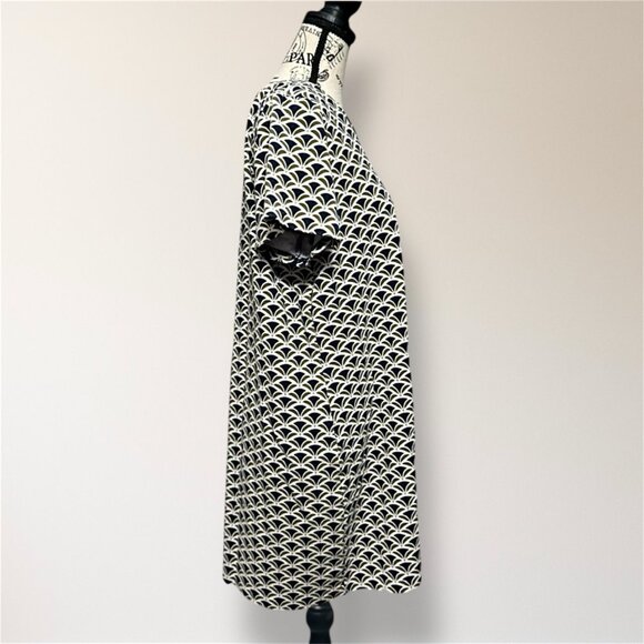 Ann Taylor Black White Geometric Printed Shift Mini Dress Preppy Coastal Sz 14 - Picture 3 of 7